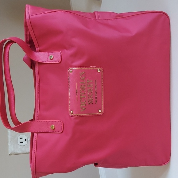 Victorias Secret Pink Lined Snap Close Nylon Tote Bag - Picture 1 of 12